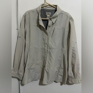 LL Bean Women's beige Button Front Vented Hiking Outdoor Fishing Shirt Sz XL